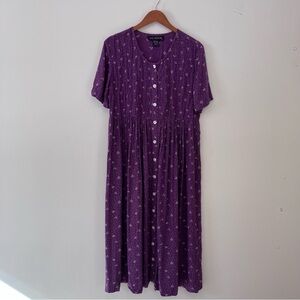 VTG  JG Hook Purple Floral Maxi 90s Cottagecore Dress S 10  Smocked Pleated-Read